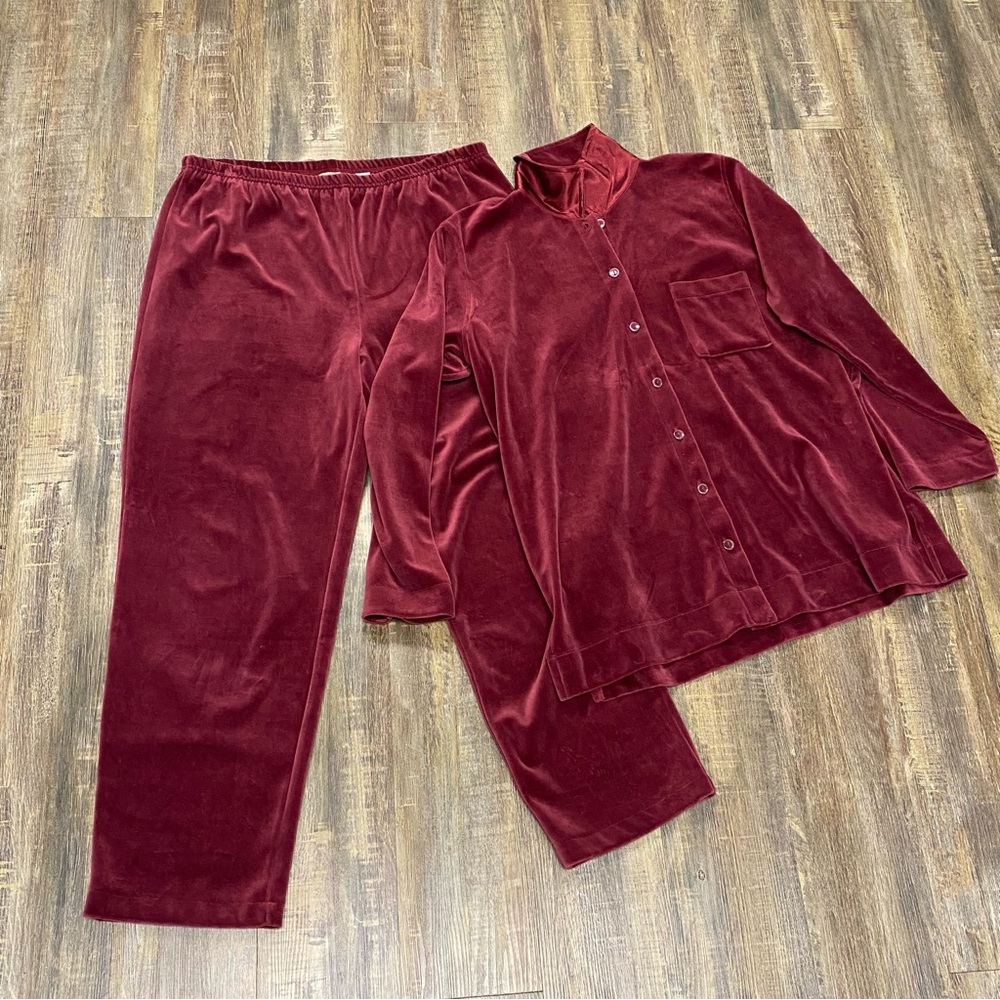 Liz Claiborne Maroon Lizwear Velour Lounge Pant Sweat Suit Soft‎ Stretchy XL